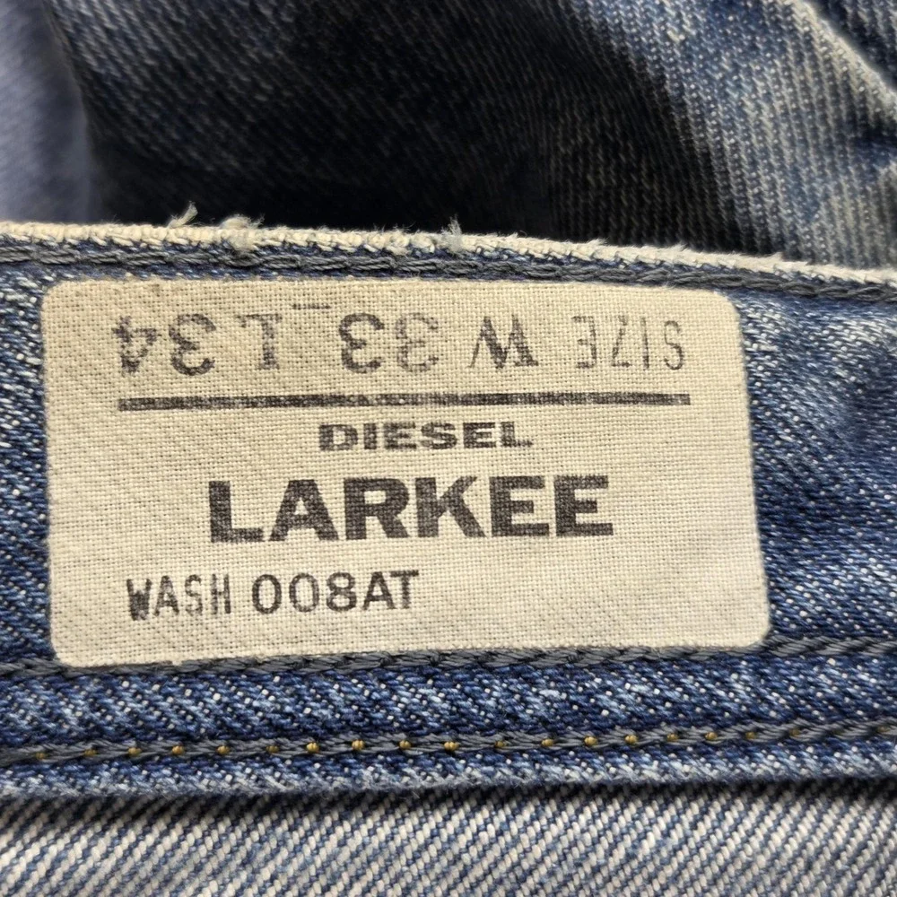 Diesel Jeans Mens 33x34 Blue Larkee Regular Straight Light Wash Button Fly 008AT